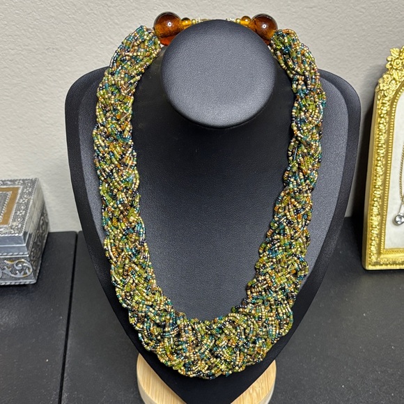 Source Unknown Jewelry - Vintage Retro Elegant Glass Braided Multicolor Beaded Necklace